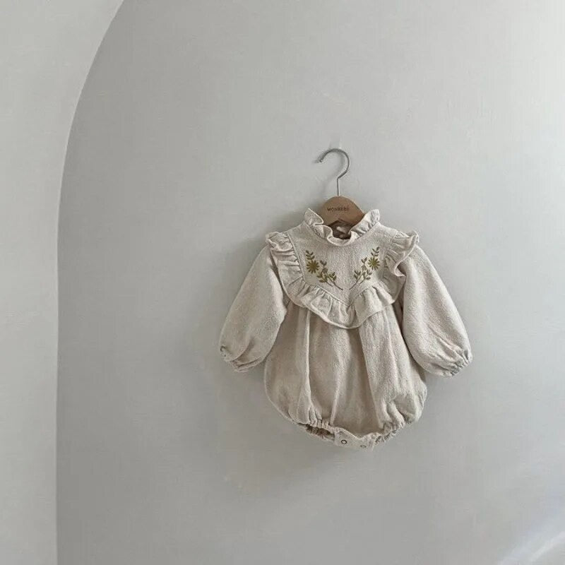 Floral Embroidery Frilled Sisters Outfit - Romper