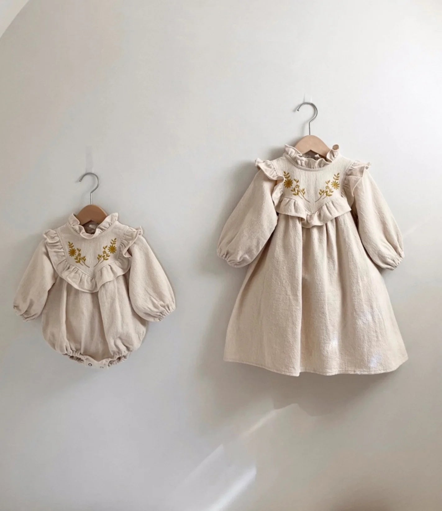 Floral Embroidery Frilled Sisters Outfit - Romper