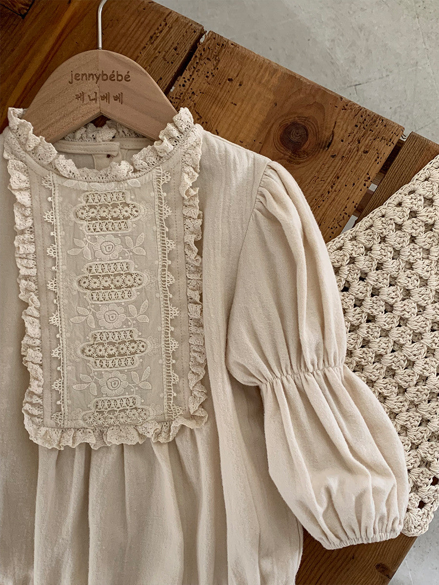 Lace Trim Floral Crochet Dress