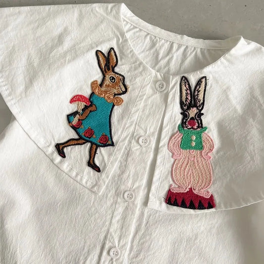 Rabbit Embroidered Big Lapel Blouse