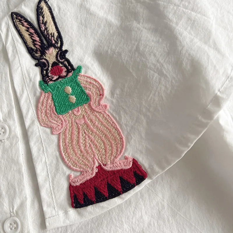 Rabbit Embroidered Big Lapel Blouse