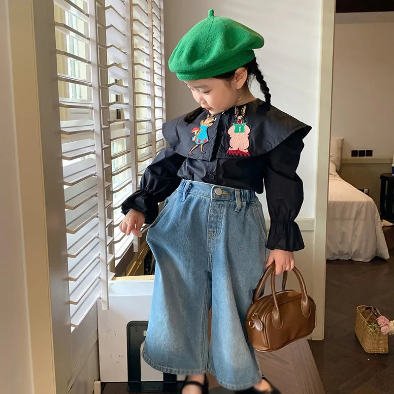 Rabbit Embroidered Big Lapel Blouse